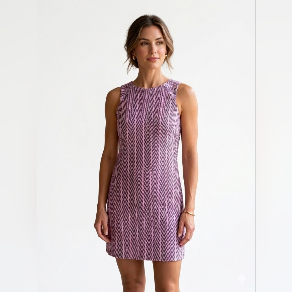 Southern Tide Audrey Shift Dress Herringbone Chevron Cotton Pink Navy Size 4